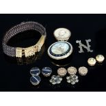 Various gold and other studs, an enamel brooch etc.