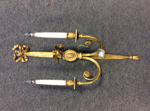 A pair of two-branch brass wall lights with ribbon-tie and eagle mounts, - Image 3 of 3
