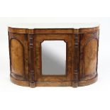 A mid Victorian walnut D-shaped side cabinet with marble top,