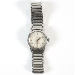 A stainless steel Rolex Oyster watch, shock resisting, dual leaver, manual wind, screw case back,