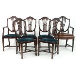 Six mahogany shield back chairs and three others