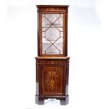 An Edwardian mahogany inlaid corner cupboard,