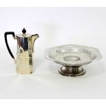 A silver hot water jug, D & A Birmingham 1942, of twelve sided tapering form,