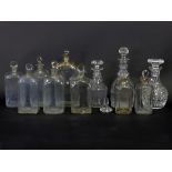 Eleven 19th Century glass decanters, various,