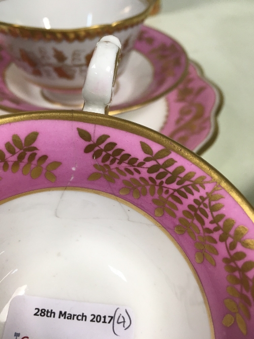 A Spode cup, saucer and plate with gilt and puce borders, - Image 3 of 4