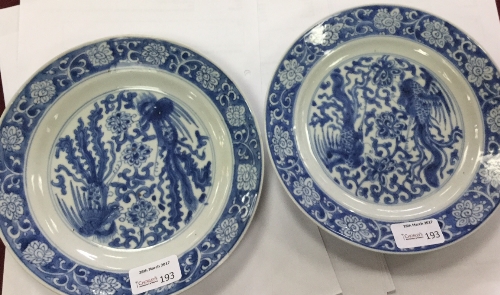 A pair of Chinese export blue and white plates depicting phoenix, 21. - Image 3 of 5