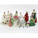 Eight Royal Doulton figures to include Queen Anne HN3141, limited edition 4148/5000, Louise HN3207,