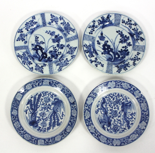 A pair of Chinese export blue and white plates depicting phoenix, 21.