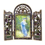 An enamel and gem set triptych photograph frame, by Jay Strongwater,