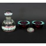 A millefiori glass inkwell and stopper, dated 1848, 16.