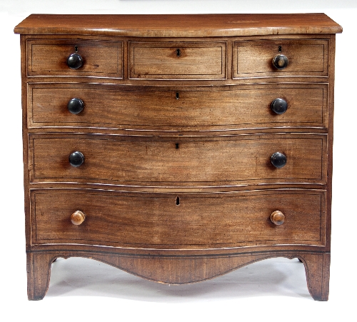 A Regency mahogany serpentine chest, possibly Scottish, of three short and three long drawers, - Image 2 of 2