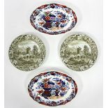 Two Spode plates, Round House pattern, 20cm diameter and a pair of Spode floral dishes,