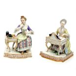 A pair of Meissen figures of the senses, one depicting a lady seated at the breakfast table,