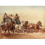 19th Century English School/The Sleeping Driver/a stagecoach team trying to wake the sleeping