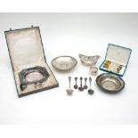 A French silver bowl and spoon, cased,