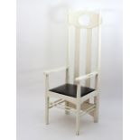 After Charles Rennie Mackintosh/An Argyle type armchair, circa 1960s, white painted,
