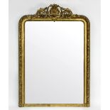 A Victorian gilt framed overmantel mirror with pierced scroll and scallop shell decoration to crest,