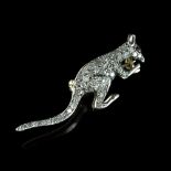 A diamond kangaroo brooch, with ruby eye,