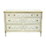 A Louis XVI style painted commode of three short above two long drawers,
