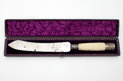 A cased bread knife with carved ivory handle - Image 2 of 2