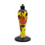 Loetz, a cameo glass lamp base of baluster form decorated a hanging pear branch to a yellow ground,