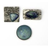 A Ruskin Arts and Crafts ceramic silver mounted brooch, stamped Ruskin, 4.