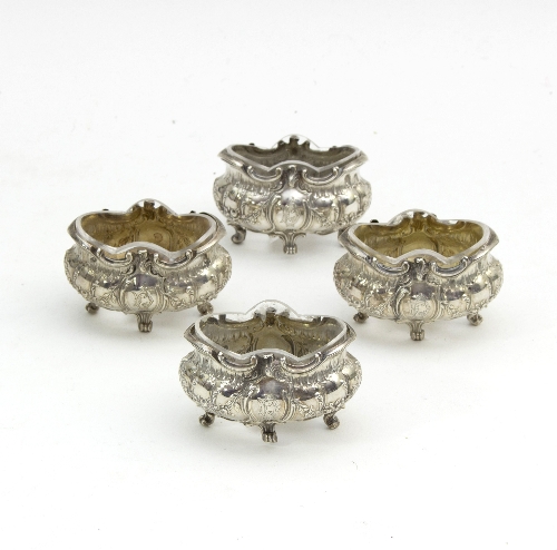 A set of four French silver salts, Maillard Freres & Vazou, of lobed form with swag decoration,