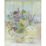 Valerie Miller/English Garden Flowers in Japanese Pot/signed VM/acrylic on paper,