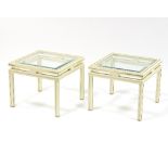 Pierre Vandel (French), a pair of lacquered cream gilt aluminium and glass topped side tables,