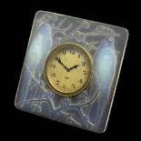 Lalique, an Inseparables opalescent glass clock, design circa 1926,