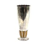 A silver fluted vase, Birmingham 1953, the base inlaid with resin panels, 24.