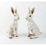 Attributed to Jennie Hale/A pair of raku fired ceramic hares,