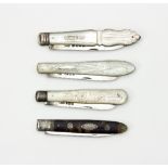 A Victorian fruit knife with silver blade, T M Sheffield 1878, with engraved mother-of-pearl mounts,