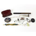 A quantity of sundries including a Stratton compact, a pair of gold framed spectacles,