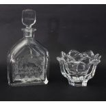 Edvard Hald for Orrefors, a glass decanter etched with a view of St Mary's Church, Tatsfield,