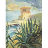 20th Century Continental School/Coastal View/oil on canvas board,