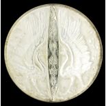 Lalique, a Deux Oiseaux hand mirror, design circa 1919, moulded Lalique,