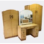 An Art Deco three-piece bedroom suite, comprising dressing table,