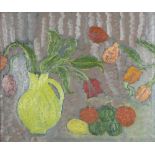 20th Century British School/Still Life with Vase of Flowers and Fruit/oil on canvas,