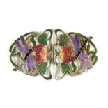 An Art Nouveau style enamelled buckle depicting dragonflies,