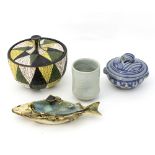 Bitossi & Figli/An Italian pottery bowl and cover decorated geometric patterns in black, green,