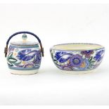 Carter Stabler Adams for Poole Pottery/A Blue Bird biscuit barrel and cover, circa 1930,