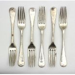 A set of six old English pattern silver forks, London 1911,