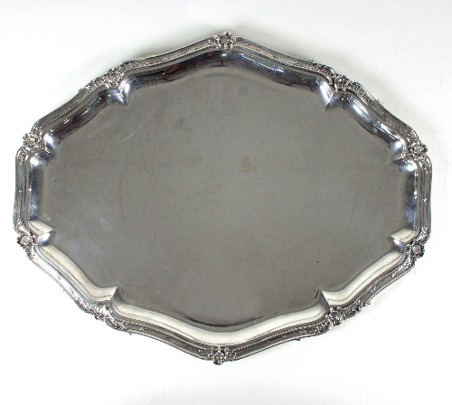 A Continental shaped oval silver tray with foliate scroll border, stamped 800 M, - Image 2 of 2