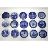 A collection of Royal Copenhagen Christmas plates: 1908, 1909, 1920, 1922, 1923, 1925, 1929, 1930,