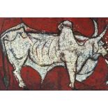 Indian School, 20th Century/Bull/indistinctly signed and dated '61, inscribed verso/oil on board,