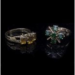 Two gem set dress rings,