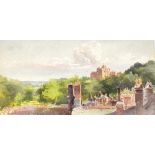 Isobel B Badcock/Over the Rooftops to Dunster Castle/inscribed on the reverse/watercolour,