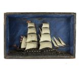 A ship diorama, square-rigged clipper named 'Kafir', within a glazed case,