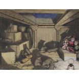 Ethel H Badcock RA/Frightened Children in a Grain Store with Inquisitive Rats/illustration from a